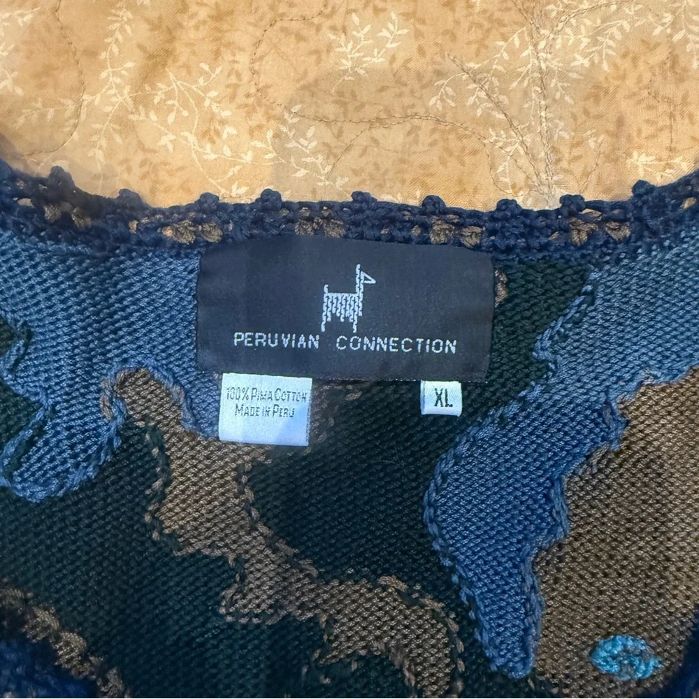 Peruvian Connection all Cotton Knit Cardigan in turquoise, sapphire, and purple - Picture 5 of 6